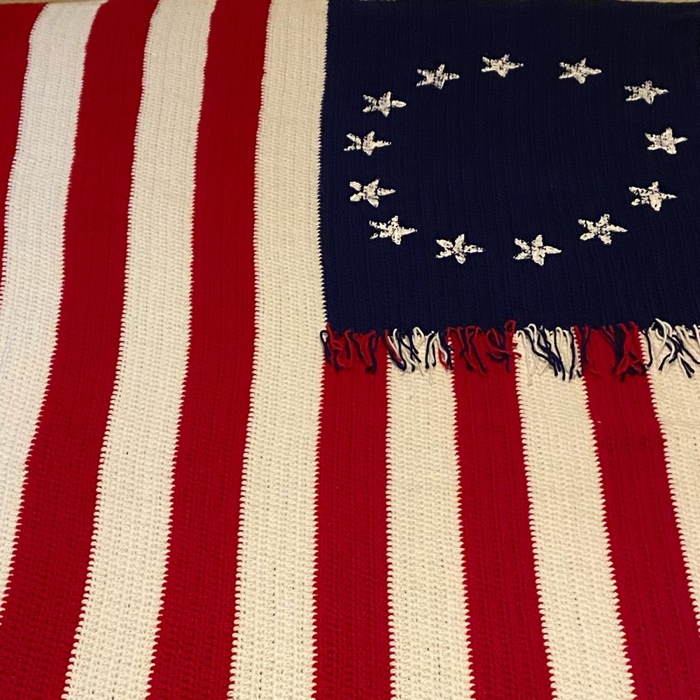Well Made Vintage Betsy Ross American Flag Handmade Crochet Afghan Blanket